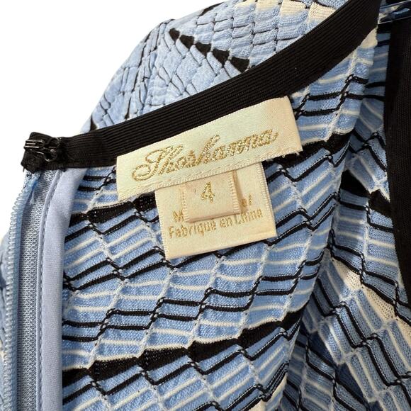 Shoshanna Size 4 Sophie Stripe Midi Dress Blue Ruffle Hem Knit Statement Sleeve - Picture 4 of 7